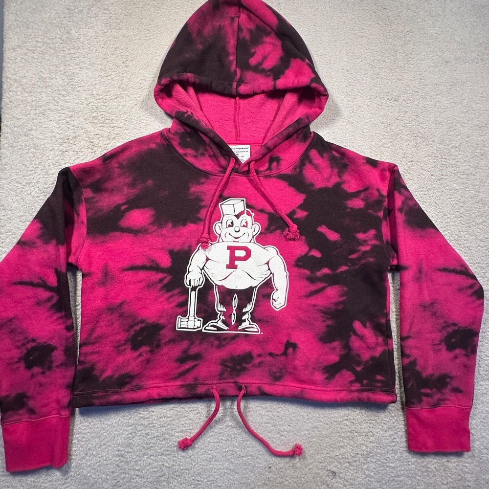 Champion Purdue Boilermakers Tie Dye Cropped Hoodie Pink Black Women's‎ Size M